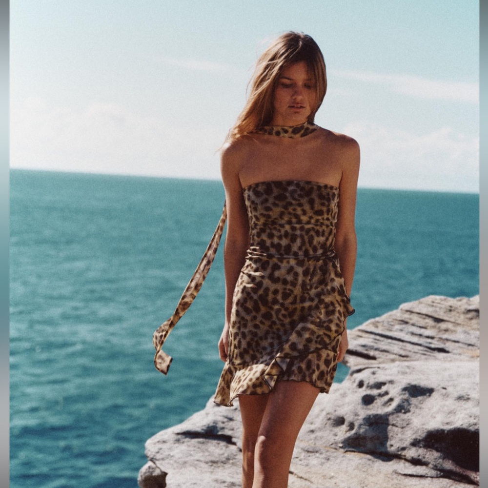 Zara Leopard Mini Dress with attached neck scarf